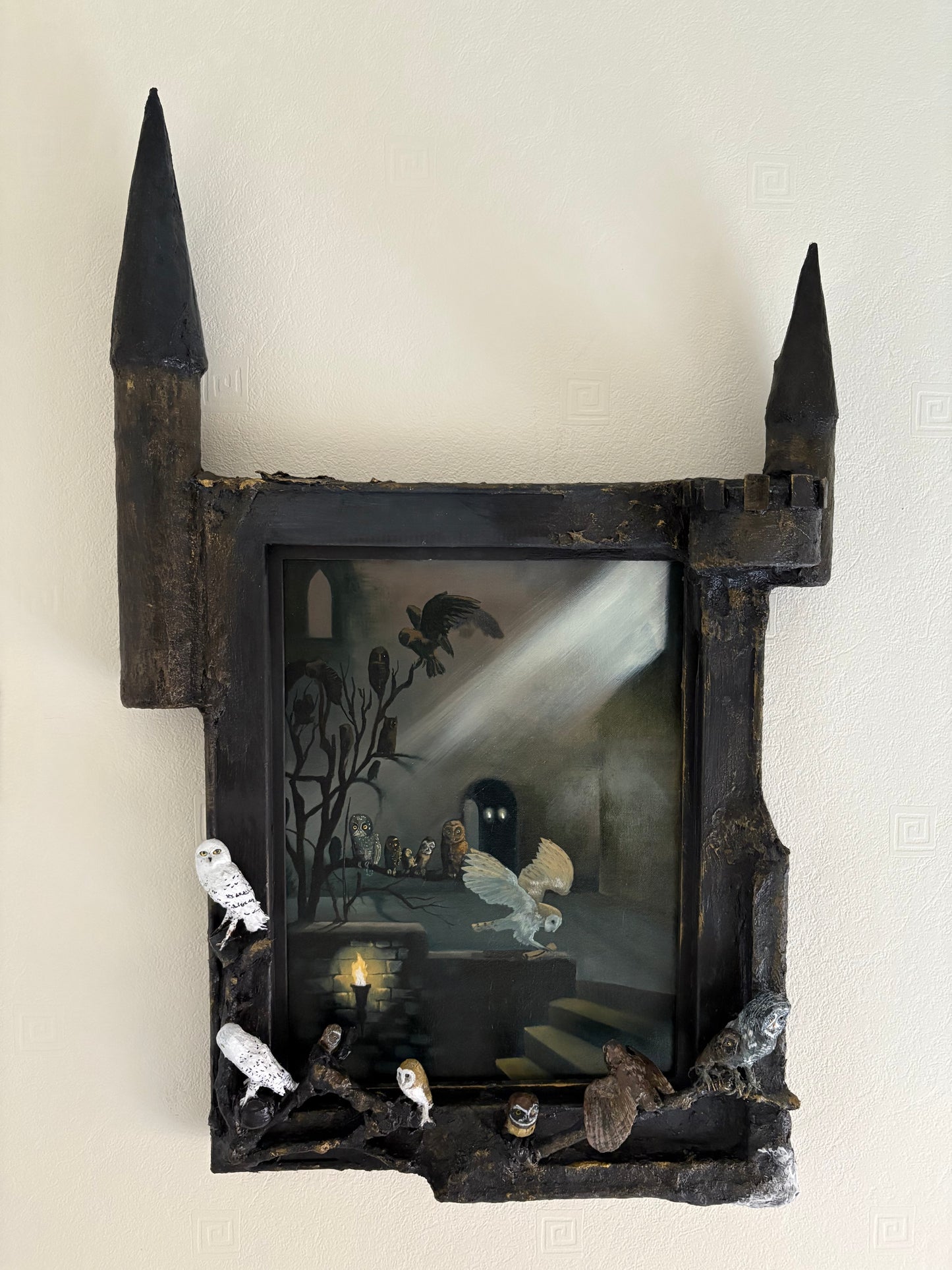 The Owlery Sculpture Frame and Painting