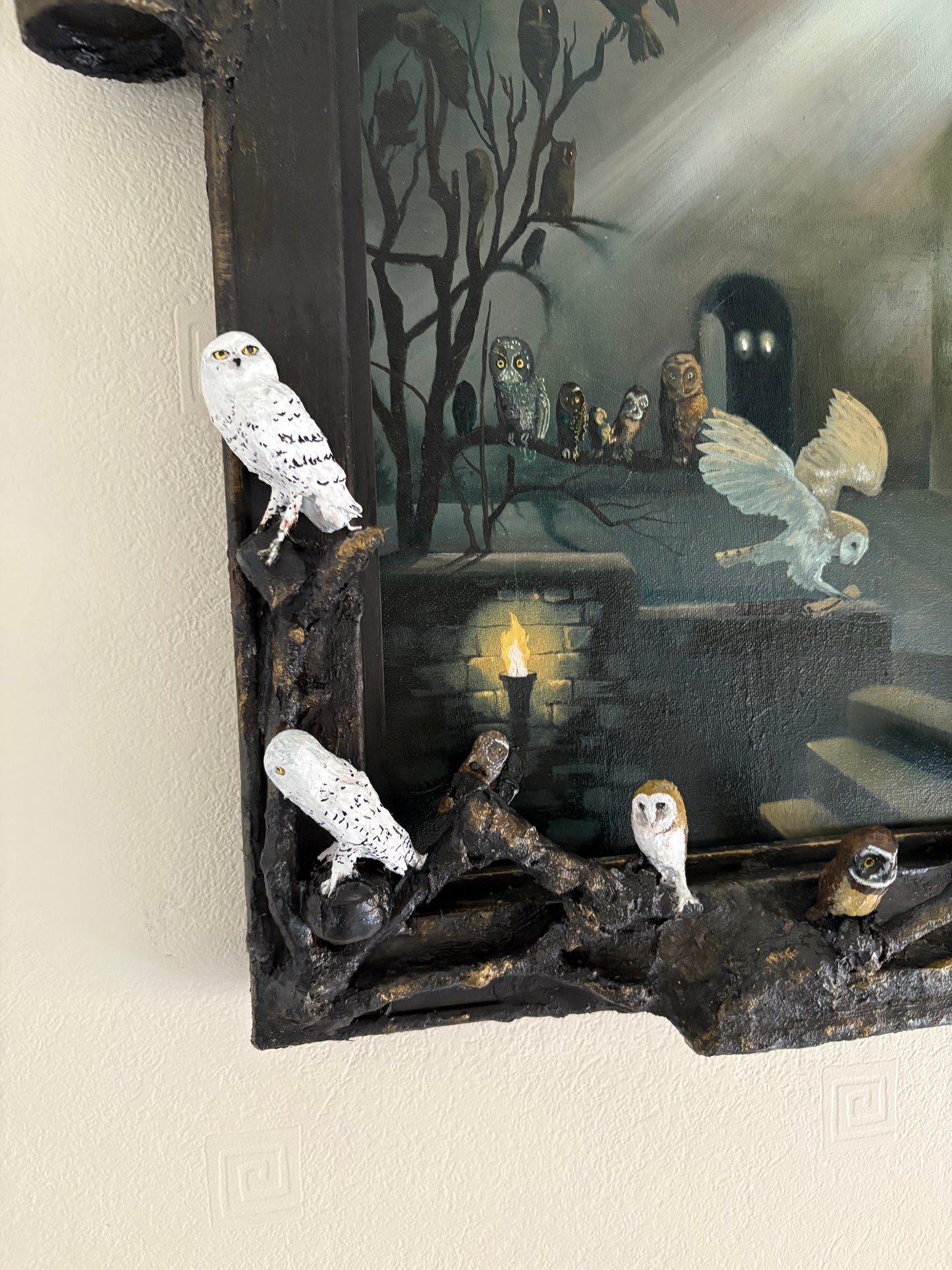 The Owlery Sculpture Frame and Painting