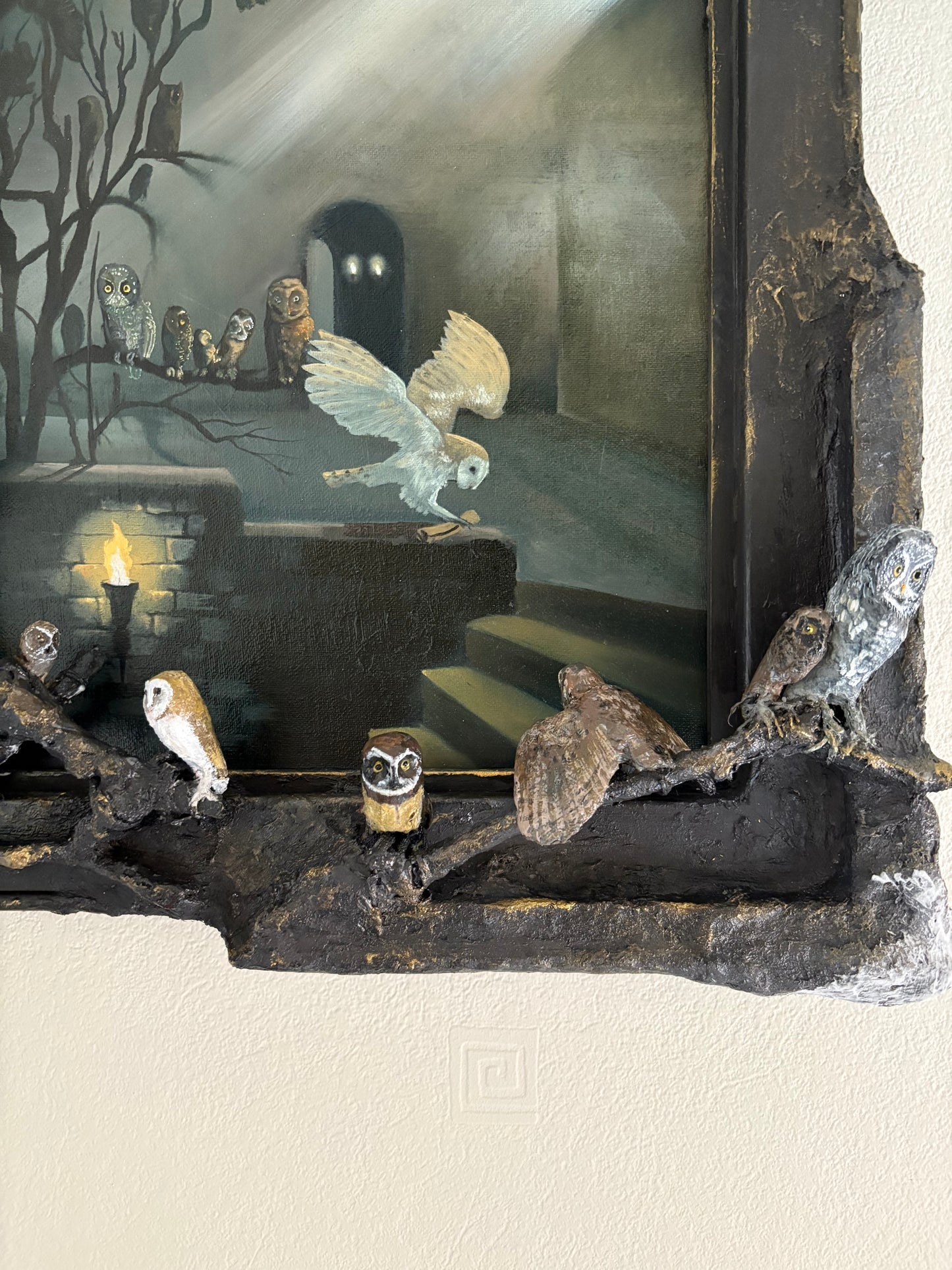 The Owlery Sculpture Frame and Painting