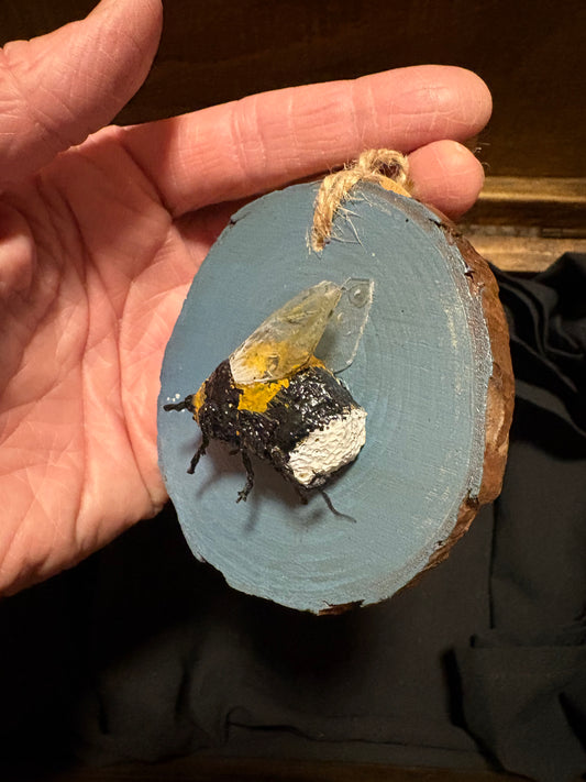 Bee Hanging Charms - Blue Sky Bee 3 - Original Recycled Art