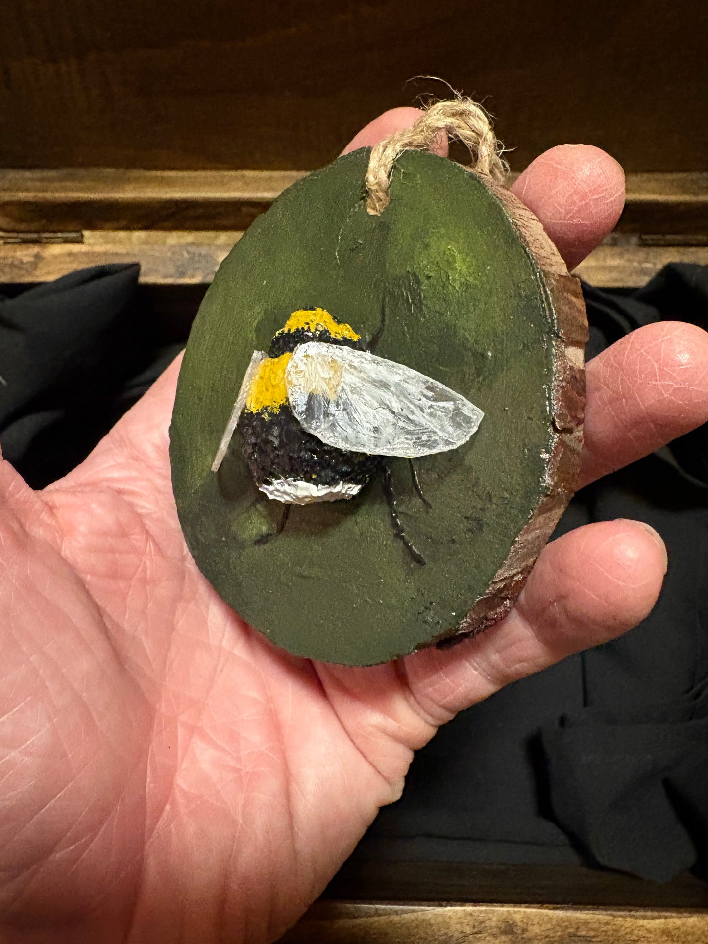 Bee Hanging Charms - Green Bee 1 - Original Recycled Art