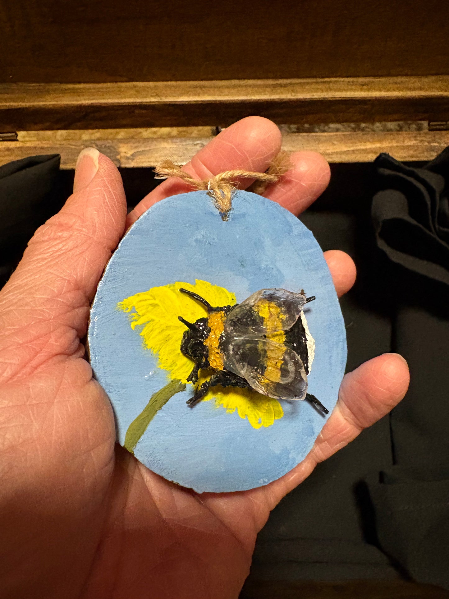 Bee Hanging Charms - Blue Sky Bee 1 - Original Recycled Art