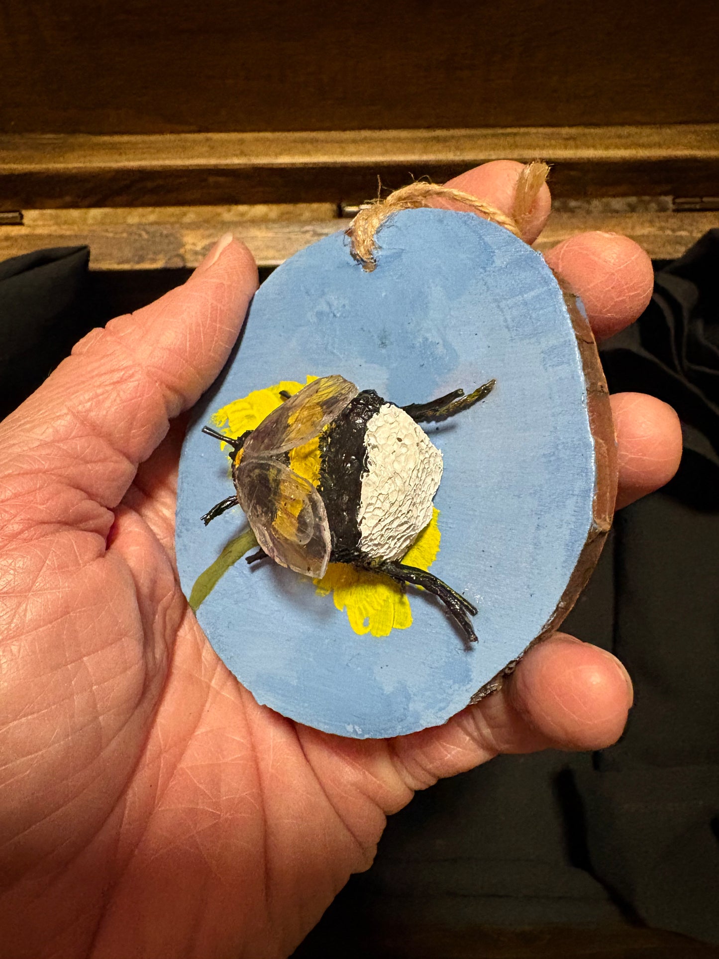Bee Hanging Charms - Blue Sky Bee 1 - Original Recycled Art