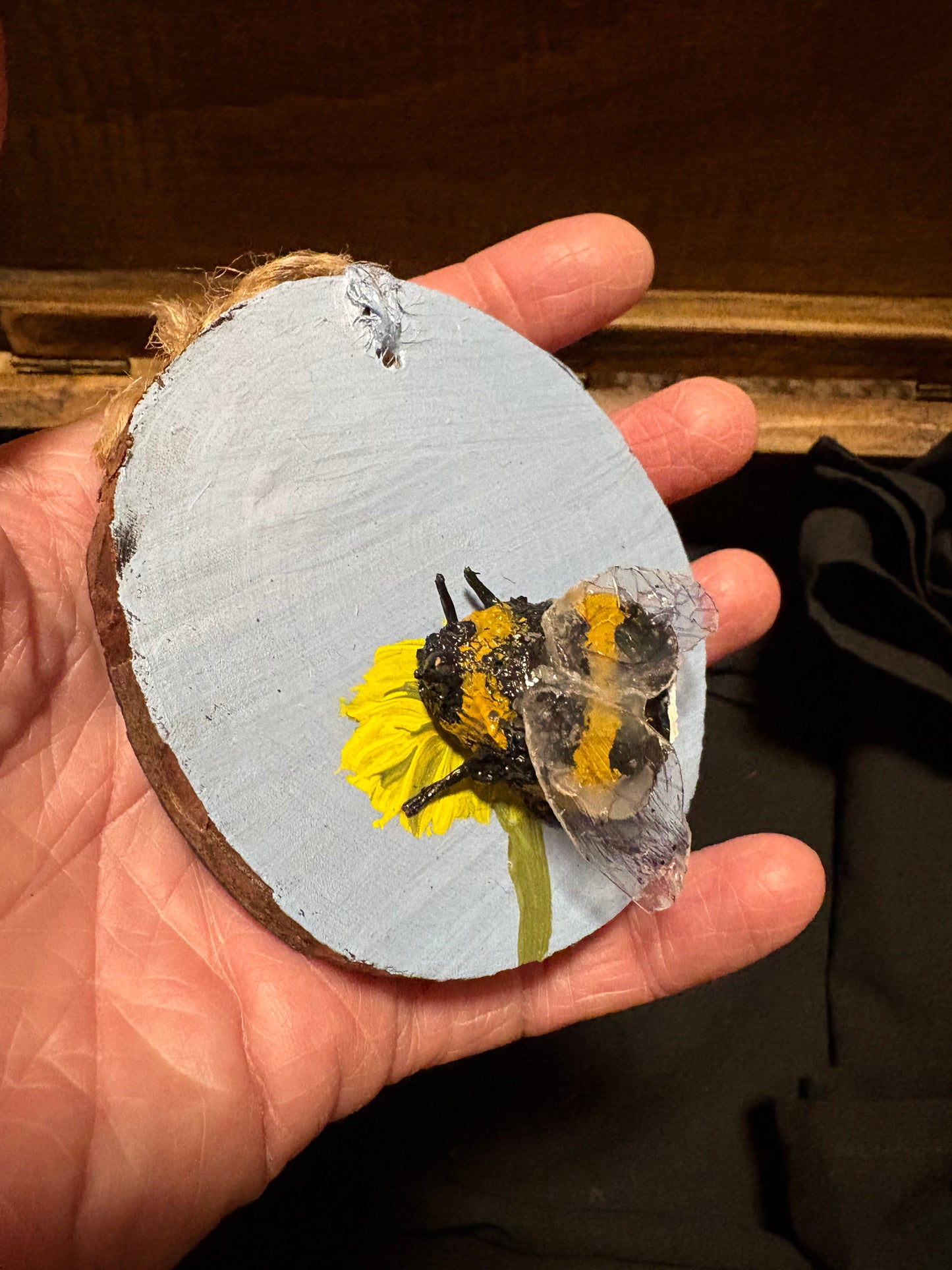 Bee Hanging Charms - Blue Sky Bee 2 - Original Recycled Art