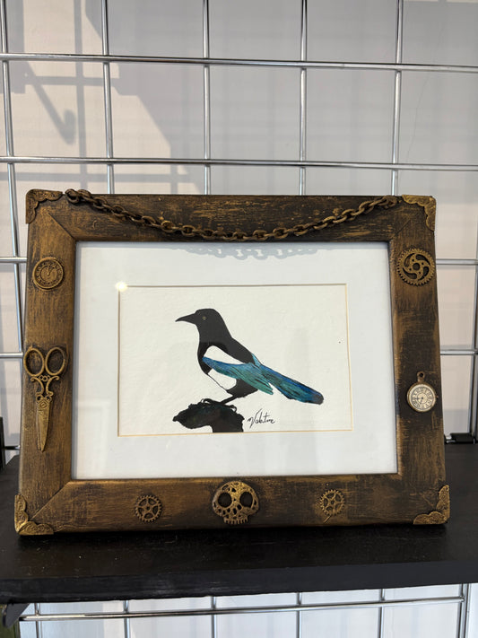 The Magpie Thief - Pagan Steampunk Watercolour Reclaimed Materials