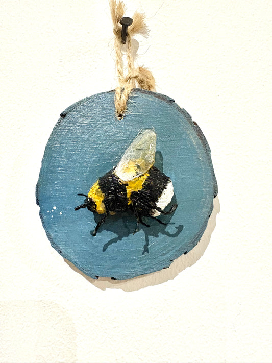 Bee Hanging Charms - Teal Bee 2 - Original Recycled Art