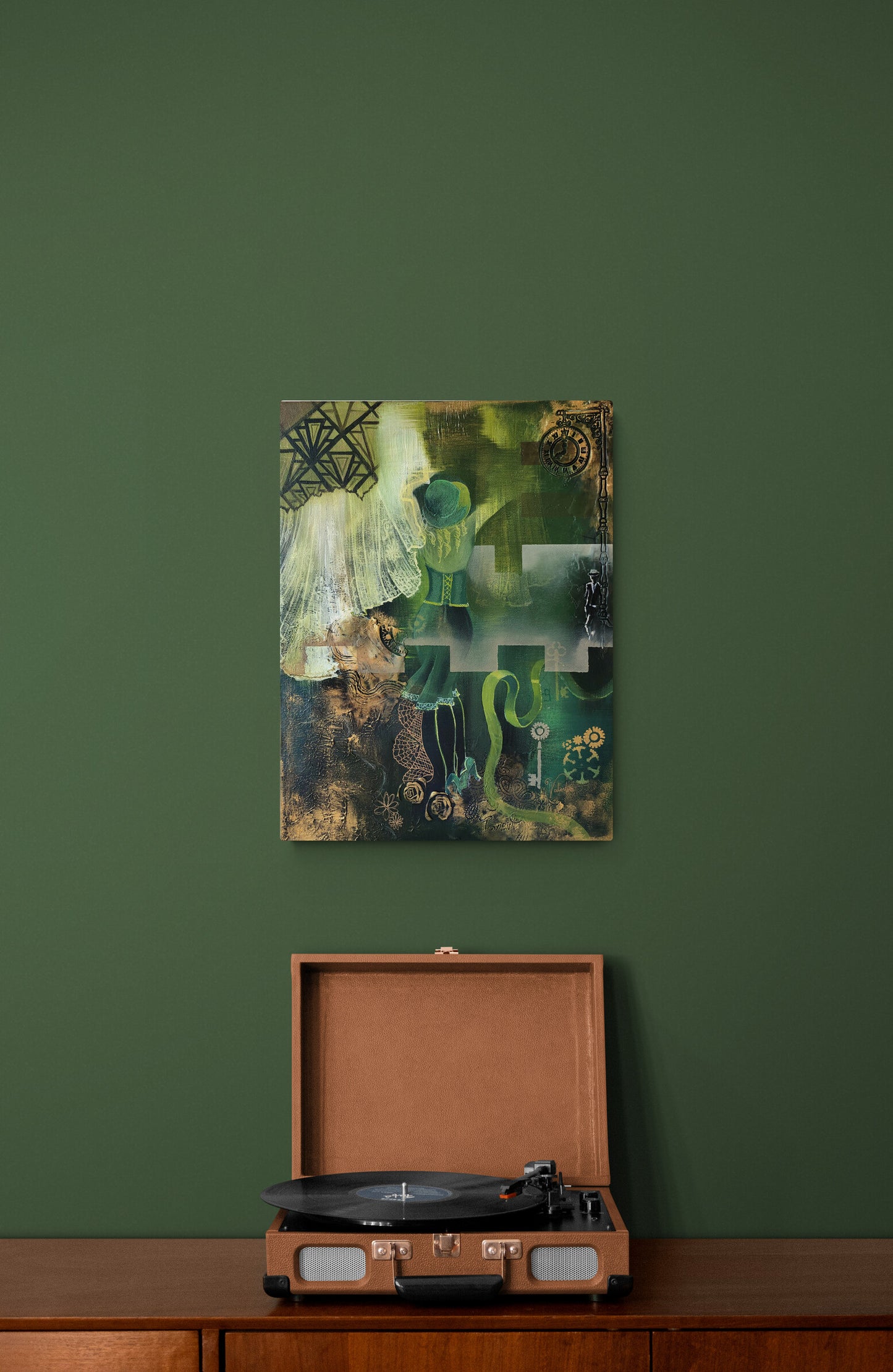 Meet me at 8 O'Clock - Original Mixed Media on Canvas 12 x 16 x 1.5"